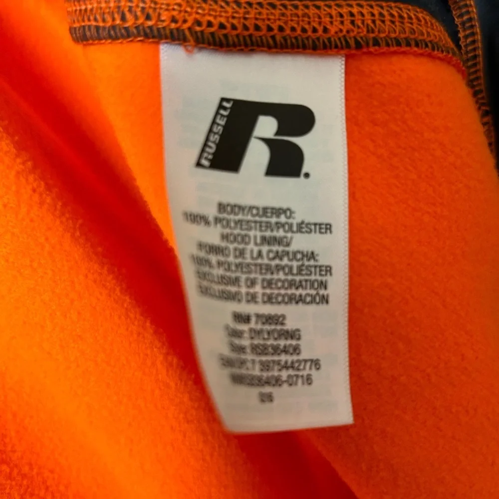 Hoodie Sweatshirt Russell Boys XXL (18) Full Zip Orange/Black Jacket-NWOT